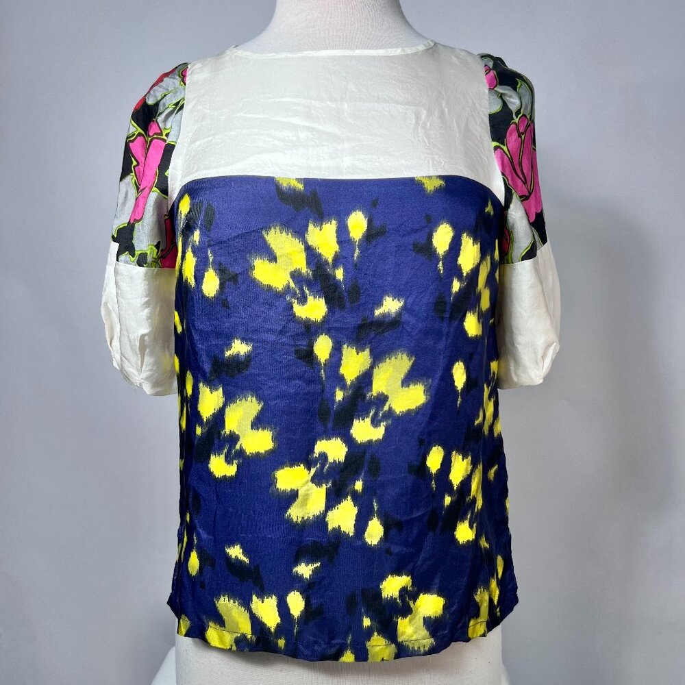 DRIES VAN NOTEN  100% silk top, Woman M 36EU 4USA, Floral Multipattern